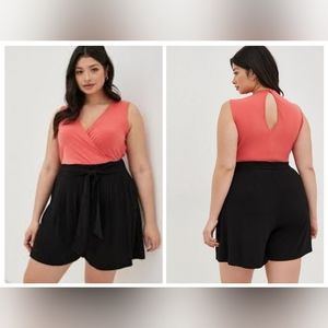 Torrid Red Black Surplice Romper, 1X